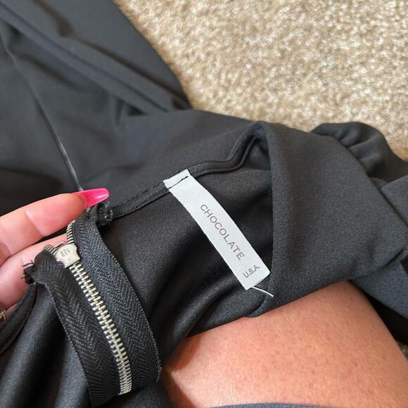 Chocolate brand dress Made in USA LBD puff sleeve V-neck black dress SZ M career - Picture 10 of 11